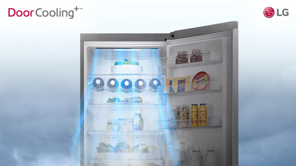 Geladeira lg frost free inverter 461l duplex inox oferece até 52% de economia de energia Doorcooling+ da lg