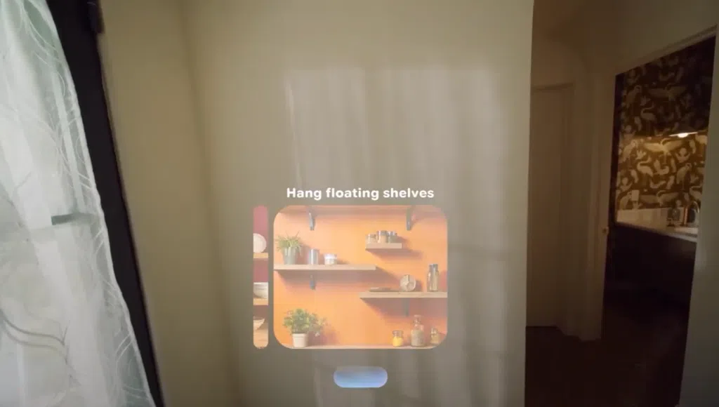 Google lança android xr, novo sistema operacional para óculos vr, ar e ai Parede sendo vista através do project astra do google
