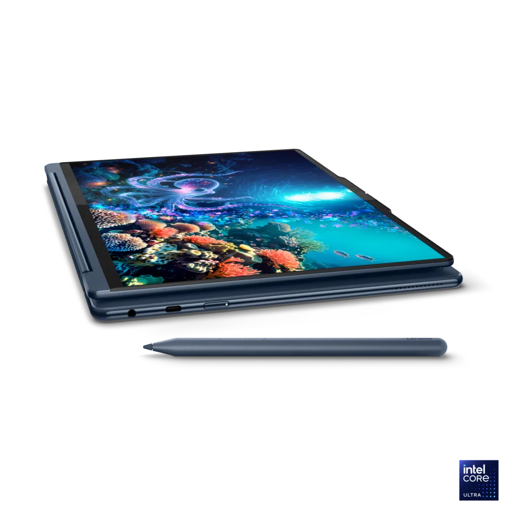 Ces 2025: lenovo atualiza notebooks yoga e ideapad com recursos de ia Lenovo yoga slim 9i 2 em 1 aura edition como um dos notebooks yoga apresentados pela lenovo na ces 2025