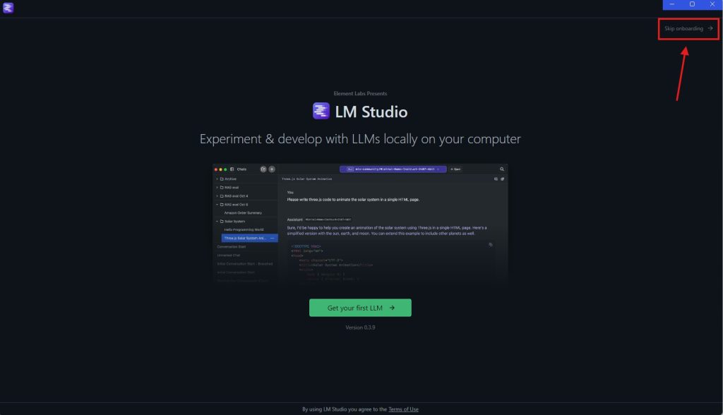 Como instalar o deepseek r1 no seu pc com amd ryzen ai e gpu radeon Tela inicial do lm após instalação, mostrando como pular a integração clicando no canto direito superior em skip on boarding. Como instalar o deepseek r1