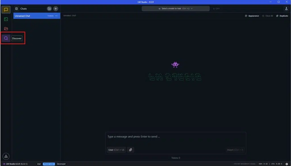 Como instalar o deepseek r1 no seu pc com amd ryzen ai e gpu radeon Tela do lm studio mostrando aonde fica o botão discover