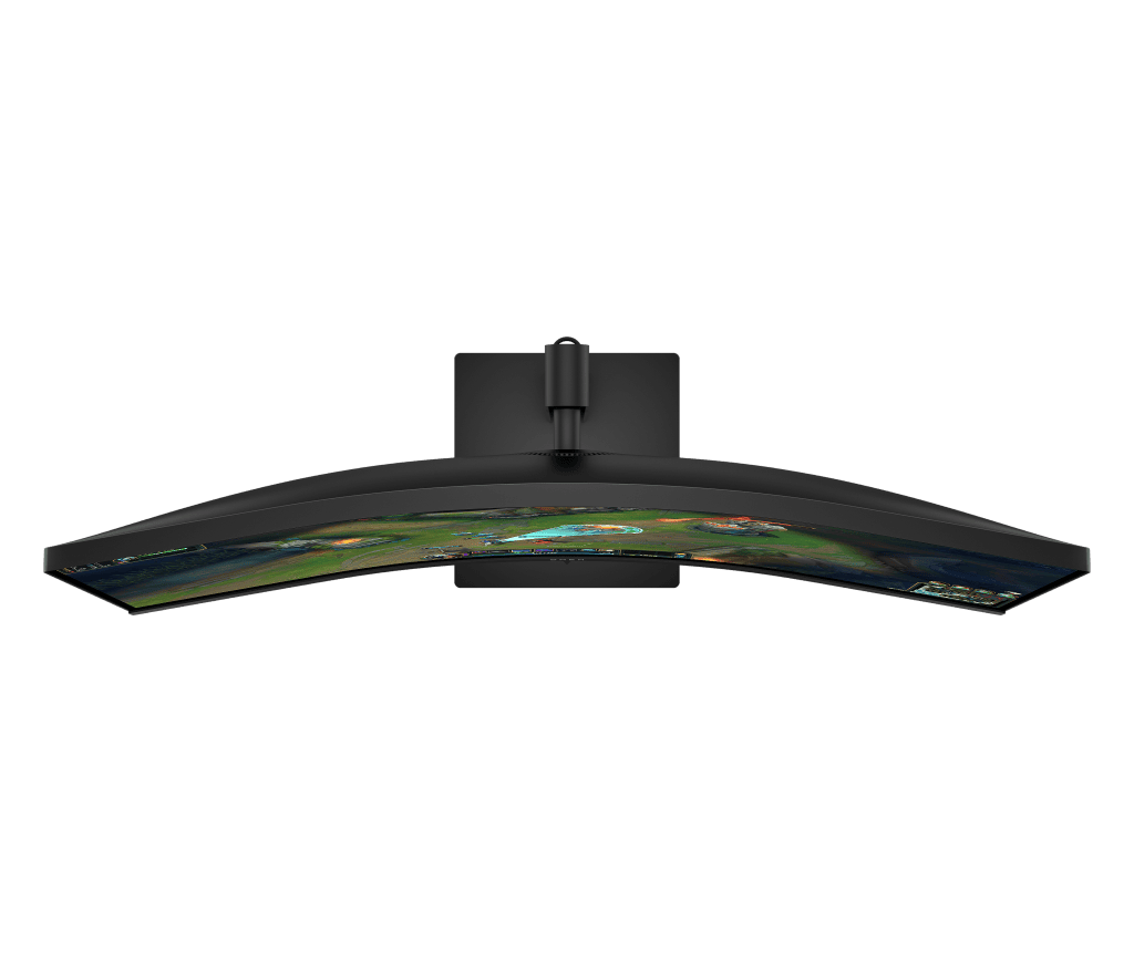 Ces 2025: HP updatet de omen gamer-lijn van notebooks, desktops en monitoren op de beurs voorteken 34c g2 gebogen monitor van bovenaf gezien