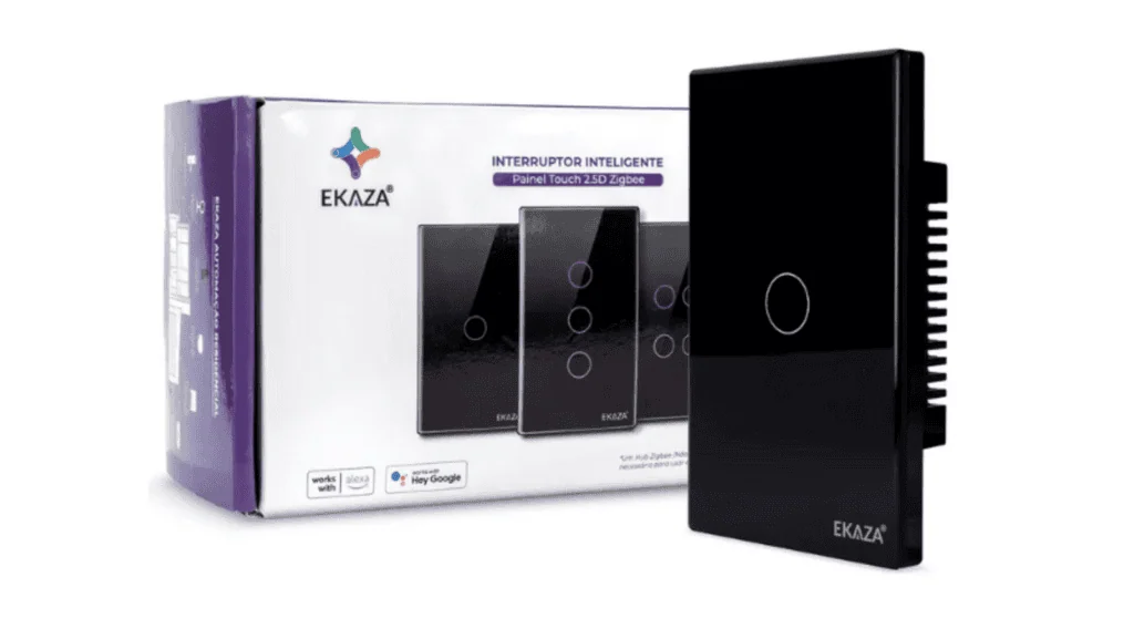 Veja os melhores produtos para a casa conectada (2025) Interruptor inteligente ekaza com painel touch e compatibilidade com alexa e google.