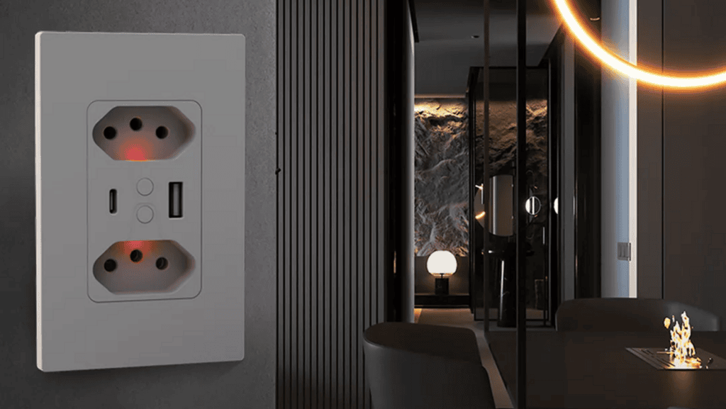 Veja os melhores produtos para a casa conectada (2025) Tomada inteligente com portas usb e controle de energia, ideal para casas conectadas e automação residencial.
