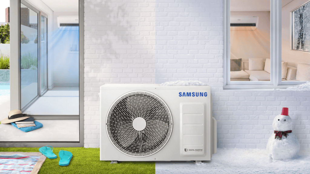 Veja os melhores produtos para a casa conectada (2025) Ar-condicionado split samsung para clima quente e frio, eficiente e silencioso.