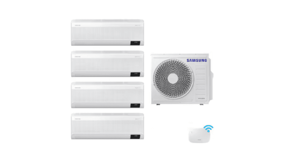 Veja os melhores produtos para a casa conectada (2025) Condicionador de ar split samsung com controle wi-fi inteligente, tecnologia moderna de refrigeração e economia de energia.