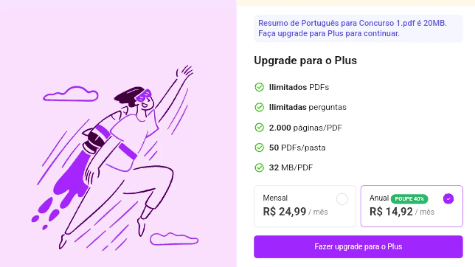 Saiba como usar ia que resume pdf com o chatpdf Características do plano pago do chatpdf