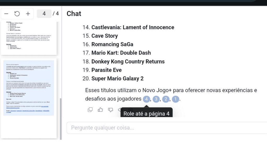 Saiba como usar ia que resume pdf com o chatpdf Tela de resposta do chatpdf