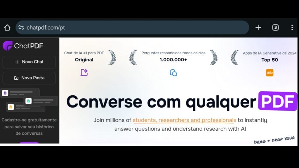 Lär dig hur du använder AI för att sammanfatta PDF-filer med ChatPDF chatpdf startskärm