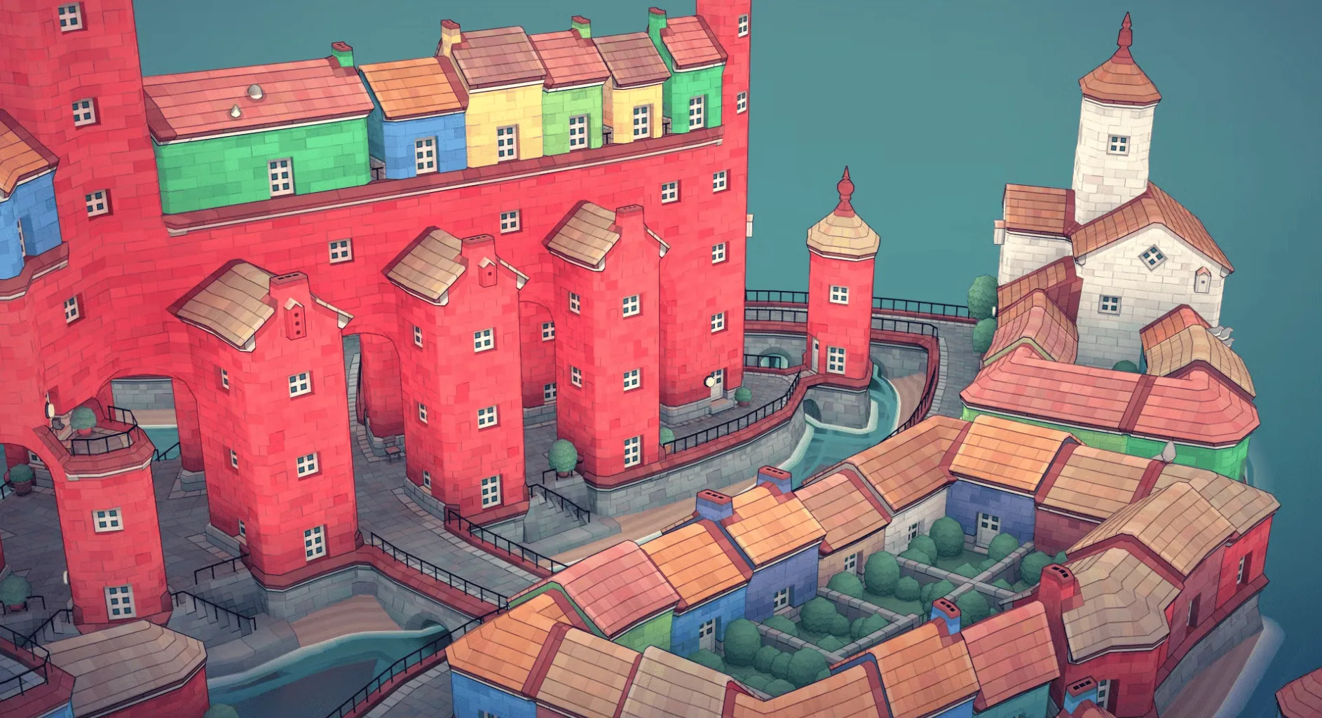 Prédios coloridos de uma cidade em um videogame