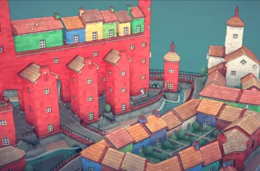 Prédios coloridos de uma cidade em um videogame