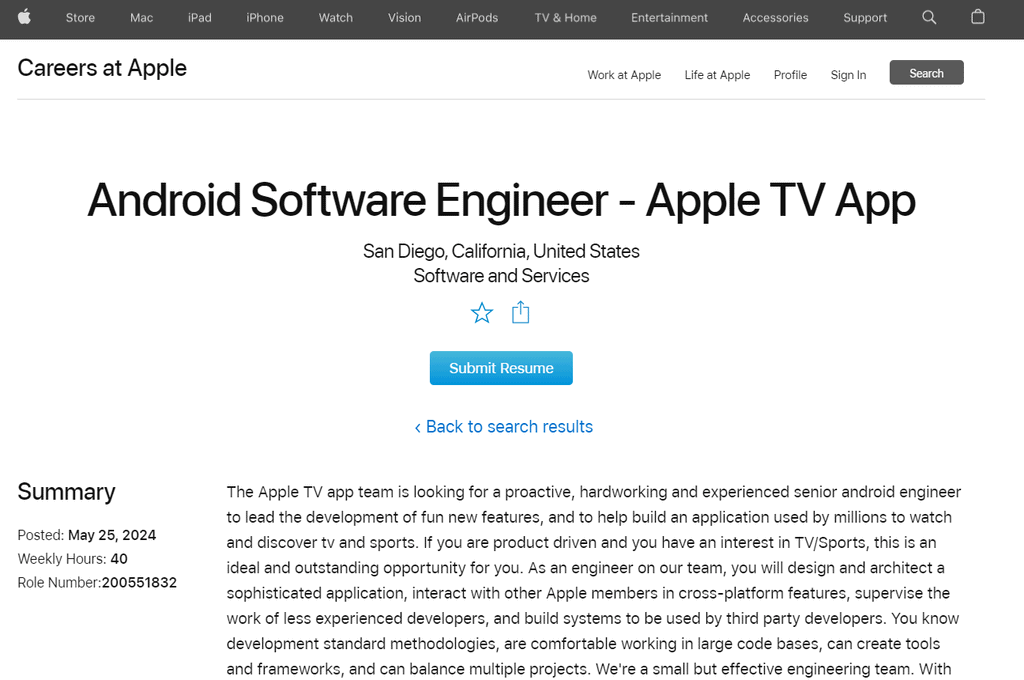Apple TV+ 推出适用于 Android 智能手机和平板电脑的应用程序 Apple TV Plus Android App 招聘广告