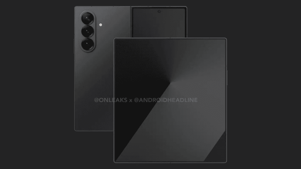 Vazamento indica galaxy z fold7 mais fino e com câmeras melhores; veja imagens Renderização 3d do galaxy z fold7 em um fundo preto