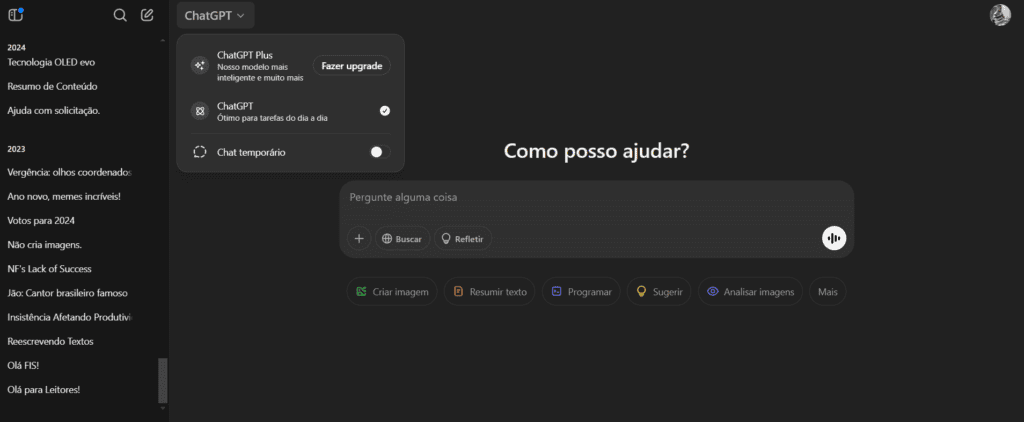 Openai lança gpt-4. 5 com melhorias em escrita e menores alucinações Tela inicial do chatgpt