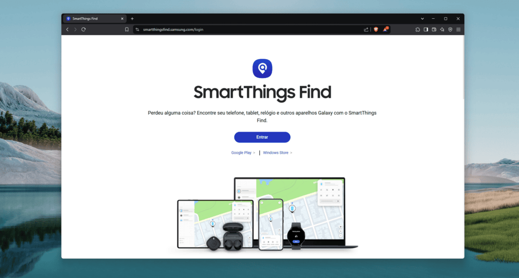 Celular no carnaval: dicas para curtir a folia com segurança Tela inicial do site smartthings find da samsung