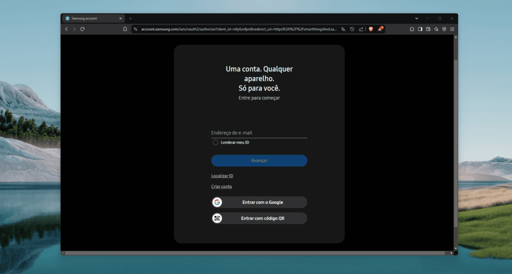 Celular no carnaval: dicas para curtir a folia com segurança Tela de login da conta samsung - imagem: showmetech/felipe faustino