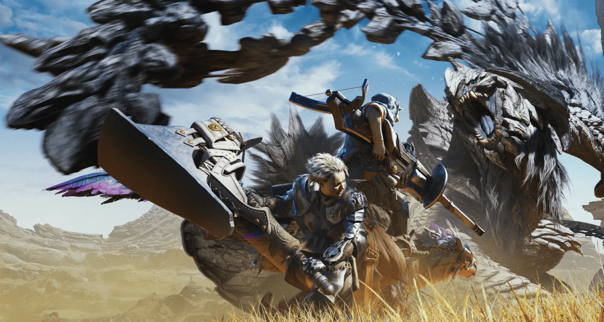 Guerreiros enfrentando um dragão em cenário de fantasia com ação intensa.