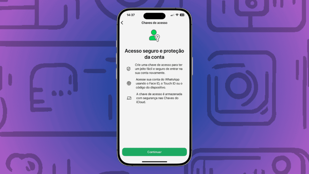 Celular no carnaval: dicas para curtir a folia com segurança Tela de configuração das chaves de acesso no whatsapp - imagem: showmetech/felipe faustino