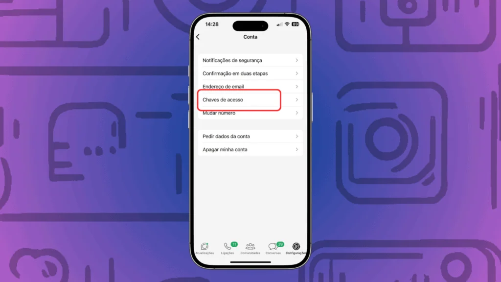 Celular no carnaval: dicas para curtir a folia com segurança Opção de chaves de acesso nas configurações do whatsapp - imagem: showmetech/felipe faustino