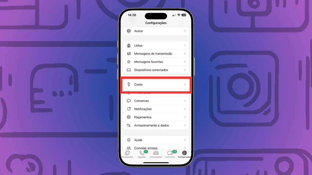 Celular no carnaval: dicas para curtir a folia com segurança Tela de configurações do whatsapp