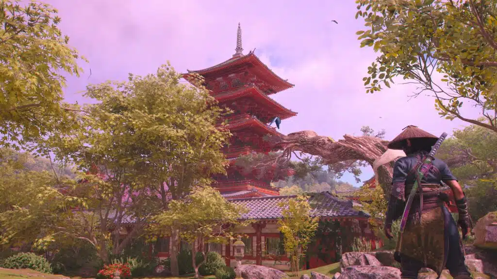 Review: assassin’s creed shadows é um épico de traição e vingança no japão feudal Ninja vendo um templo japonês