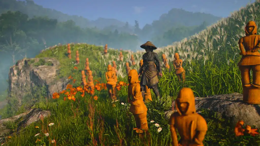 Review: assassin’s creed shadows é um épico de traição e vingança no japão feudal Ninja no meio de estátuas