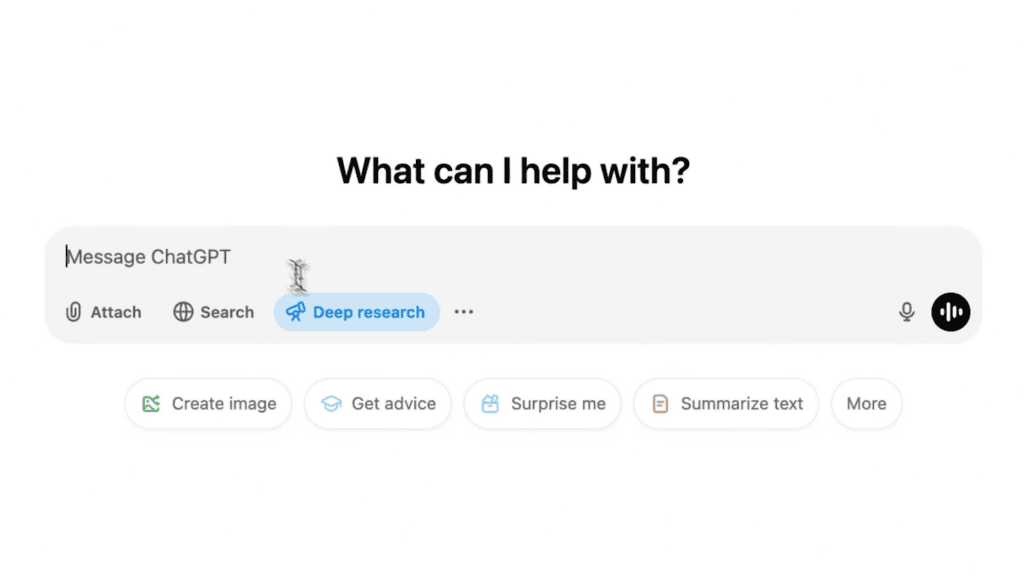 Hoe u chatgpt deep research kunt gebruiken om onderzoek te doen en voor u te werken Chatgpt-zoekscherm met optie voor diepgaand onderzoek ingeschakeld