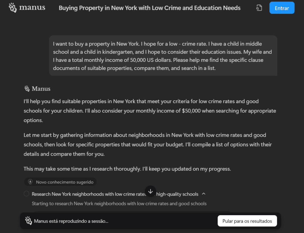 Manus ai: empresa chinesa lança primeiro agente de ia totalmente autônomo do mundo Busca de imóveis feita para manus ai