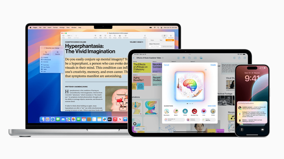 Apple persiapkan perombakan bersejarah untuk sistem iPhone, iPad, dan Mac Perangkat Apple, Mac, iPad, dan iPhone, dari kiri ke kanan