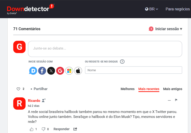 Checagem para ver se o x caiu no downdetector