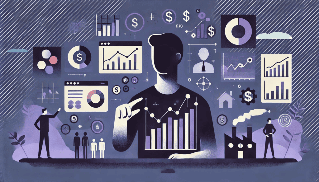 כיצד להשתמש ב-Gemini Deep Research כדי לבצע מחקר ולעבוד עבורך (בחינם) איור וקטור שטוח בסגנון מינימליסטי המראה אדם המנתח גרפי עמודות וקווים עם אייקונים המייצגים כלכלה (כסף, מפעלים) וחברה (אנשים, בתים).