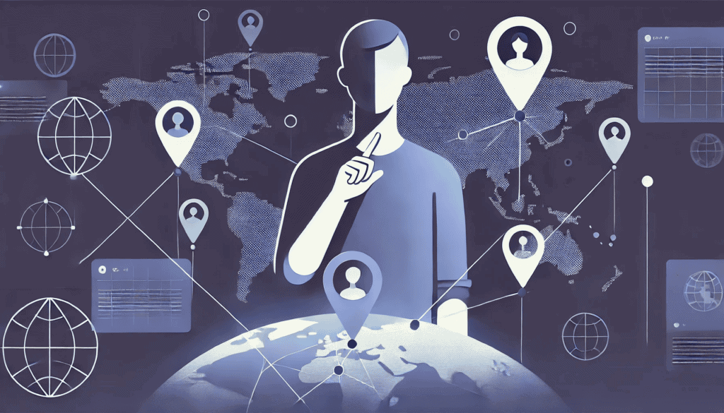 כיצד להשתמש ב-Gemini Deep Research כדי לבצע מחקר ולעבוד עבורך (בחינם) איור בסגנון מינימליסטי המתאר אדם מצביע על מפת עולם או גלובוס מסוגננות עם סיכות מיקום וקווי חיבור, המסמלים ניתוח פוליטי/גיאופוליטי