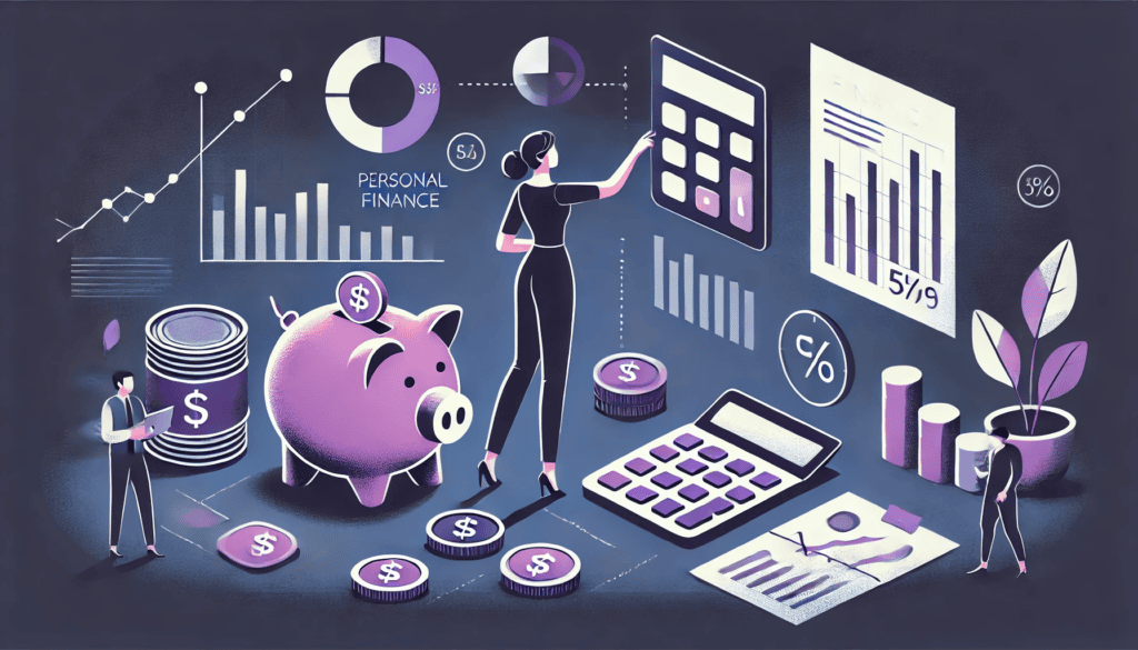 כיצד להשתמש ב-Gemini Deep Research כדי לבצע מחקר ולעבוד עבורך (בחינם) איור המציג אדם מארגן או מנתח כלים פיננסיים אישיים, כגון קופת חזירים, מחשבון ותרשימים פיננסיים.