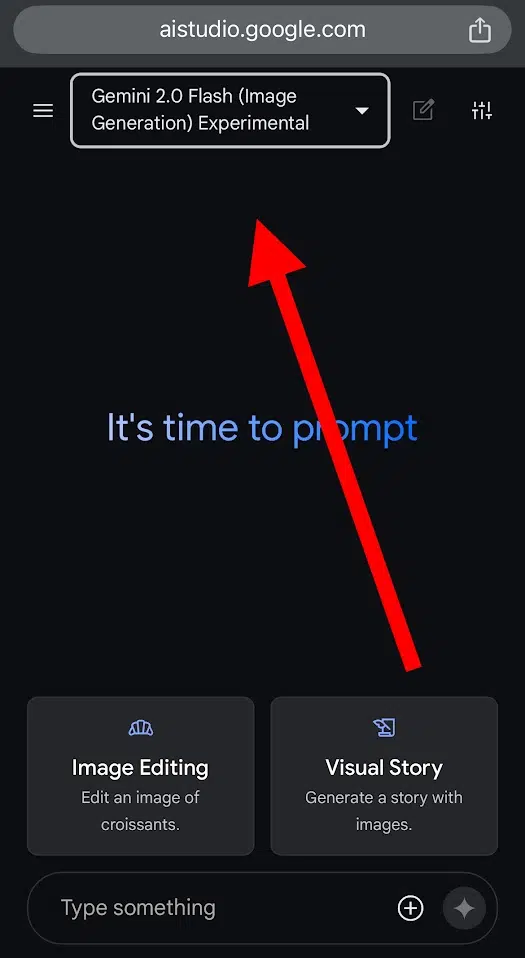 Como editar imagem no google ai studio Caixa de seleção dos modelos na parte superior dos celulares