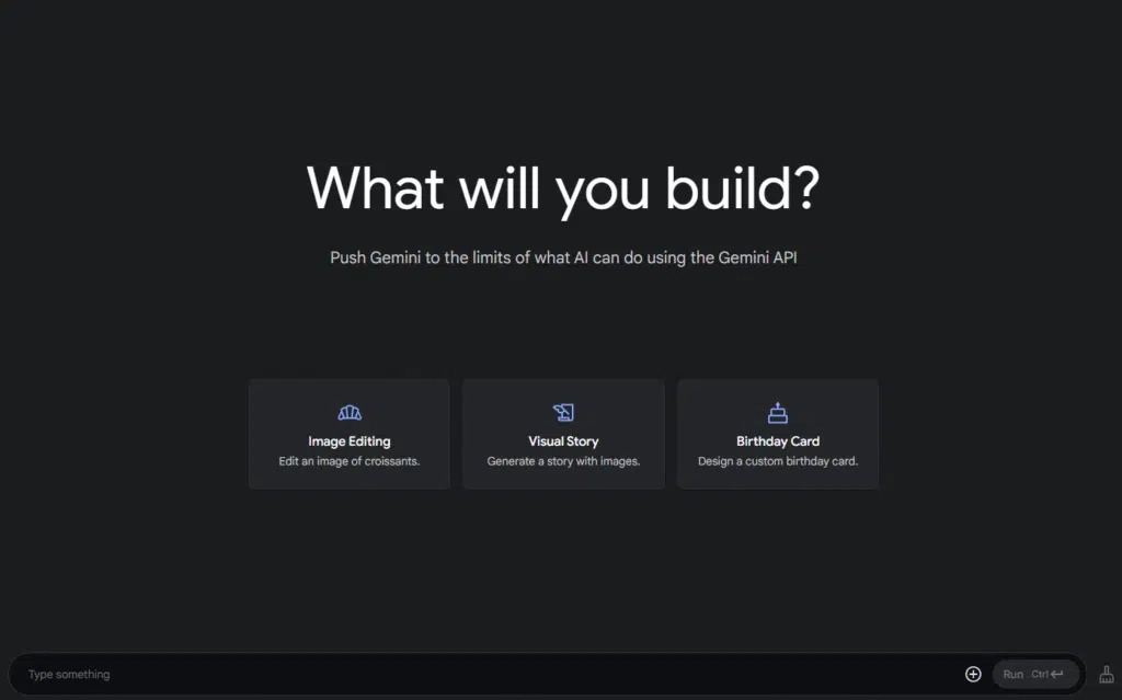 Como editar imagem no google ai studio Tela inicial do google ai studio, onde é possível fazer edição de imagem com ia
