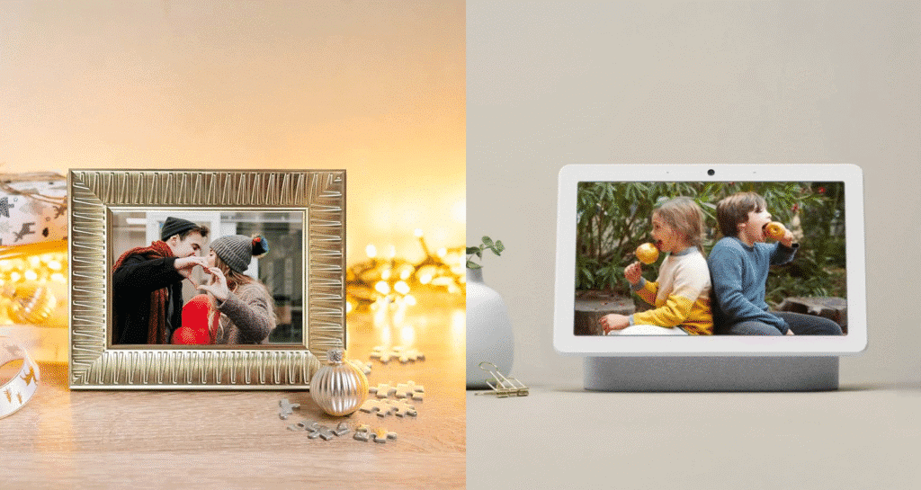 اكتشف 30 تقنيات قديمة وبدائلها الحالية على اليسار، إطار صورة قديم وعلى اليمين، جهاز Google Nest الذي جاء ليحل محله / الصورة: showmetech