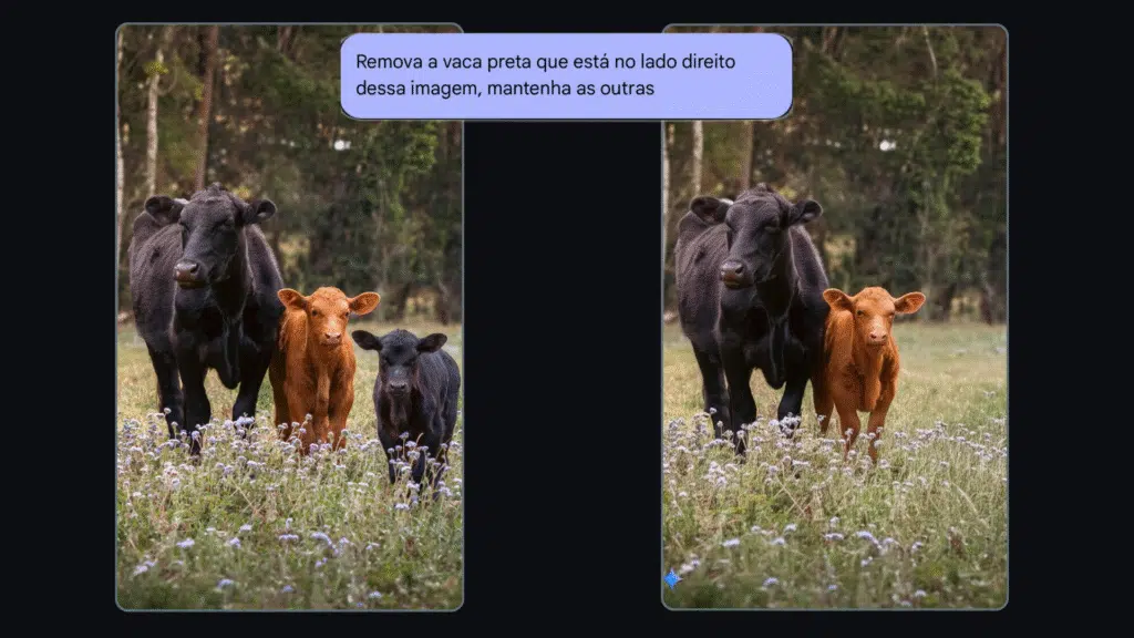 Como editar imagem no google ai studio Ambiente do ai studio com duas imagens contendo vacas