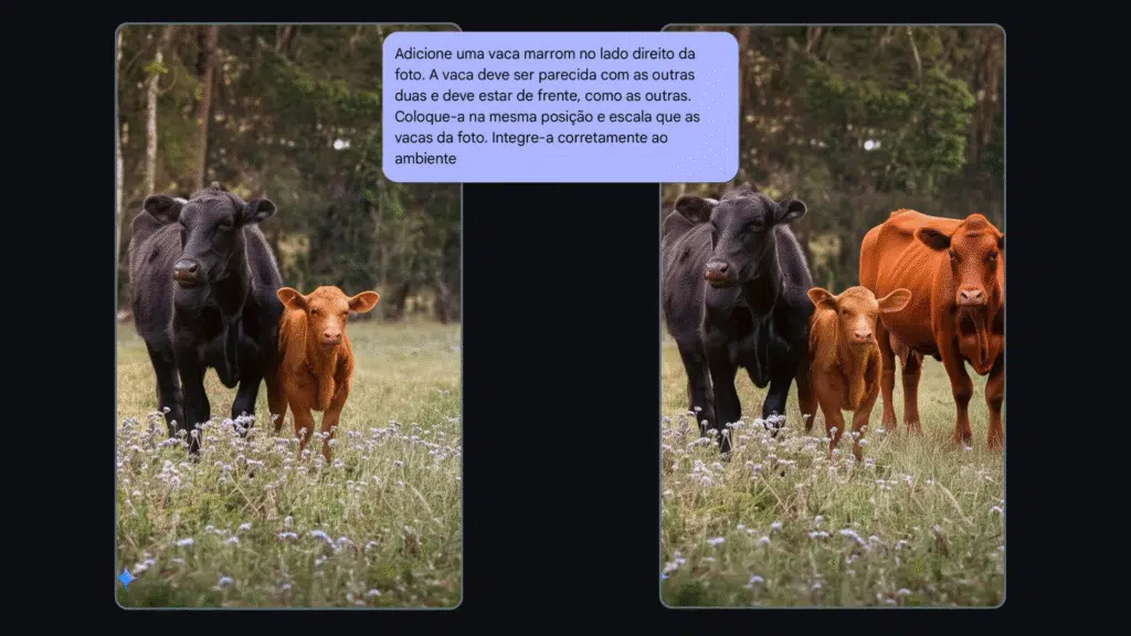 Como editar imagem no google ai studio Ambiente do ai studio com duas imagens contendo vacas