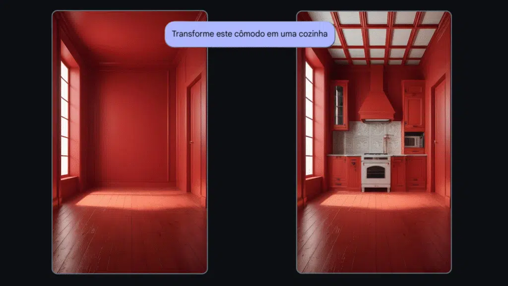 Como editar imagem no google ai studio Ambiente do ai studio com duas imagens de um cômodo vermelho