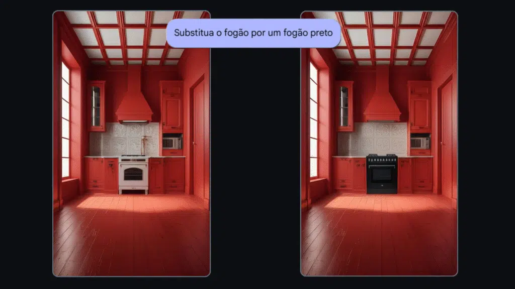Como editar imagem no google ai studio Ambiente do ai studio com duas imagens de um cômodo vermelho