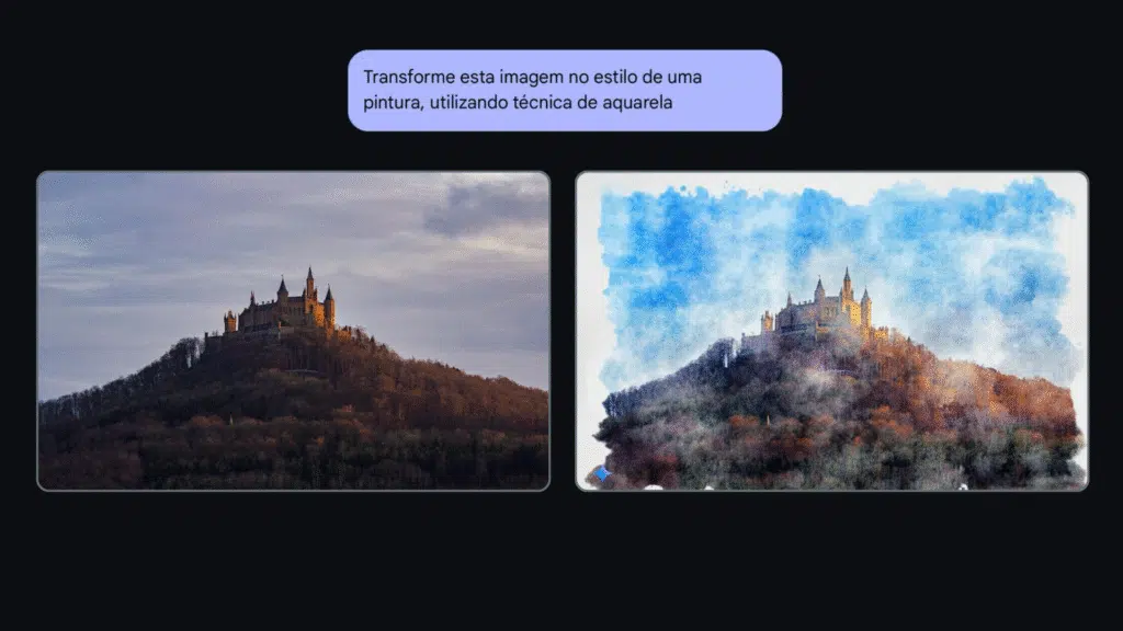 Como editar imagem no google ai studio Ambiente do ai studio com duas imagens de um castelo no topo de um morro