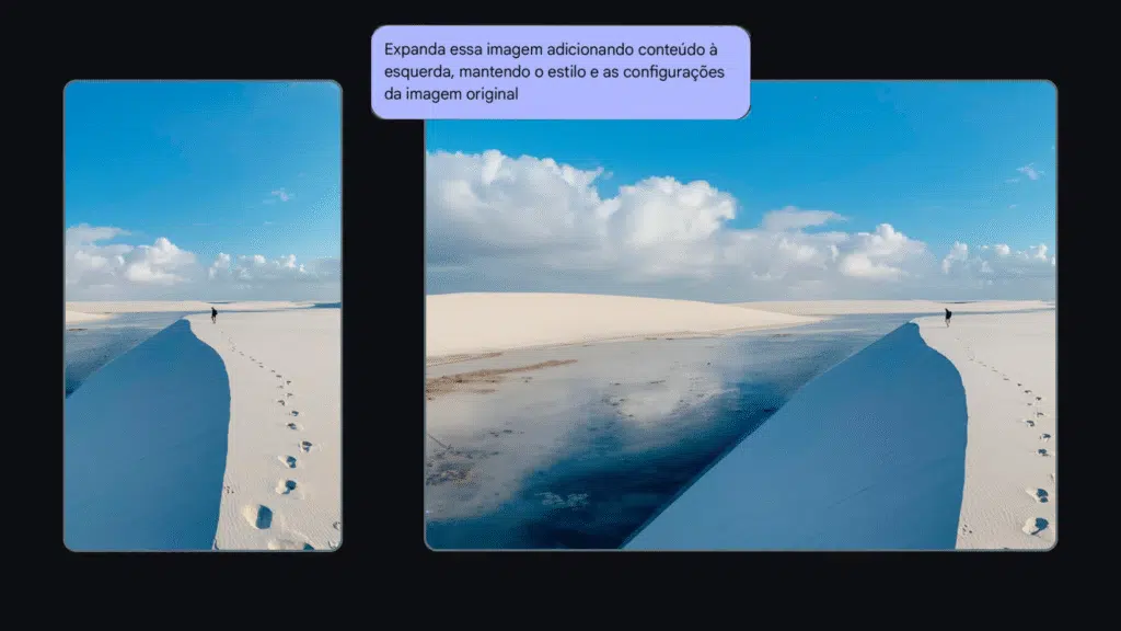 Como editar imagem no google ai studio Ambiente do ai studio com duas imagens de um homem caminhando na neve