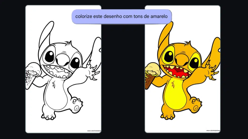 Como editar imagem no google ai studio Ambiente do ai studio com duas imagens do stitch, de lilo e stich, uma descolorida e uma em tons de vermelho