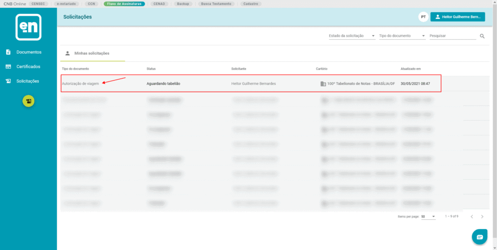 כיצד להשתמש ב-e-notary, משרד הנוטריון המקוון, ולקבל את התעודה הדיגיטלית שלך בחינם אזור "בקשות" באתר כדי לעקוב אחר מצב בקשת אישור הנסיעה שלך