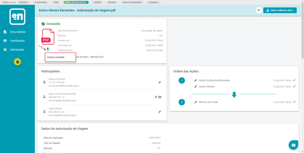 כיצד להשתמש ב-e-notary, משרד הנוטריון המקוון, ולקבל את התעודה הדיגיטלית שלך בחינם עם השלמתו, ה-aev זמין בפורמט pdf/a, המכיל קוד qr לאימות על ידי חברות ההובלה בעת העלייה למטוס.