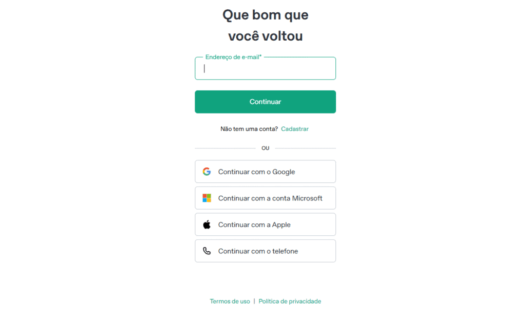 Veja como fazer fotos no estilo do studio ghibli com o chatgpt Tela de login do chatgpt no computador