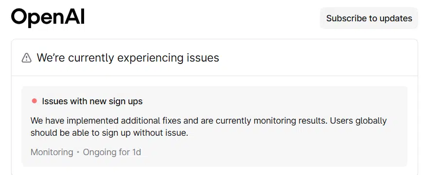 Em meio à trend do studio ghibli, chatgpt ganha 1 milhão de usuários em 1 hora Página de erro de criação de novas contas do chatgpt