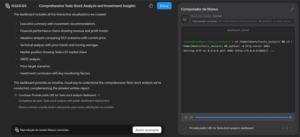 Manus ai: empresa chinesa lança primeiro agente de ia totalmente autônomo do mundo Análise de ações da tesla feita pela manus ai