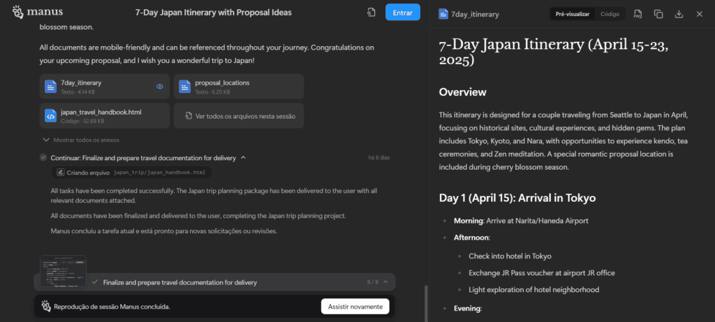 Manus ai: empresa chinesa lança primeiro agente de ia totalmente autônomo do mundo Planejamento de viagens feito pela manus ai