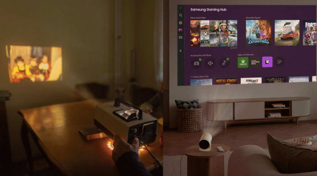 اكتشف 30 تقنيات قديمة وبدائلها الحالية على اليسار، جهاز عرض شرائح قديم وعلى اليمين، جهاز Samsung Freestyle، وهو مثال لجهاز عرض حديث جاء ليحل محله / الصورة: showmetech